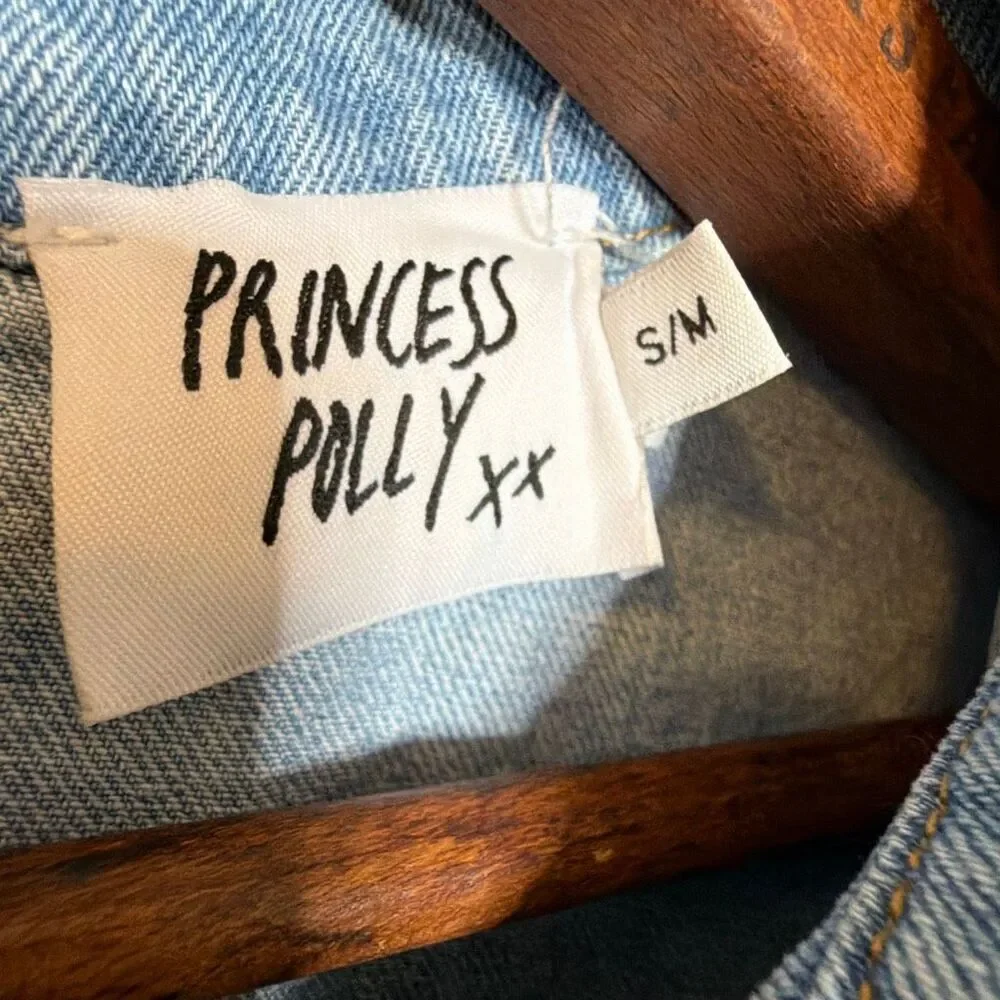 Princess Polly Mixed Media Denim & Flannel Larkin Jean Jacket Blue Green S/M‎